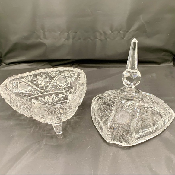 Vintage Crystal Quality Glass Candy Dish Lidded Cross Hatch - Picture 3 of 7